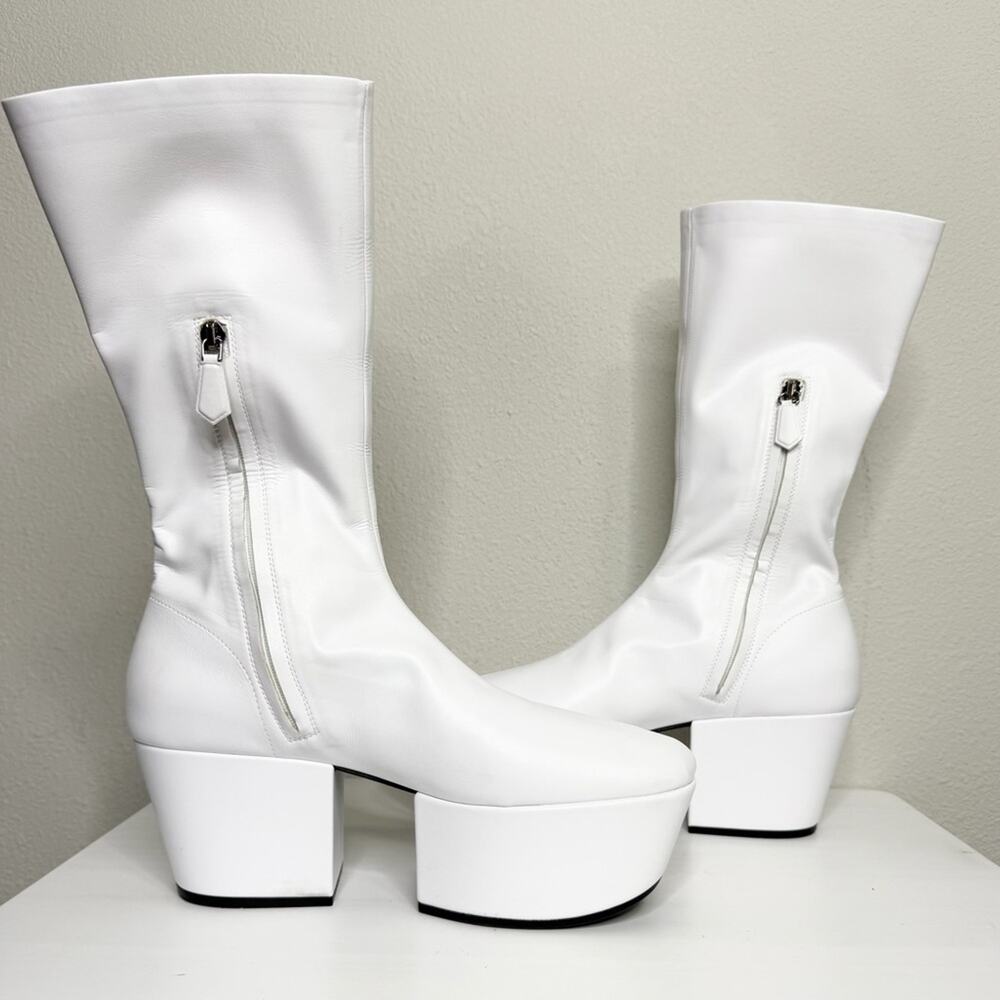 Prada Nappa Tech Triangle Logo White Chunky Platform Block Heel Boots IT Size 38 - Picture 11 of 16